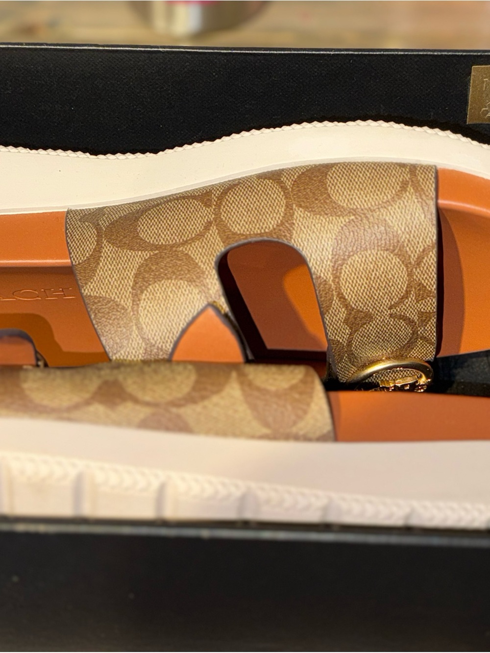 Coach Brown Signature Monogram Double-Buckle Slide Sandals - Picture 4 of 5